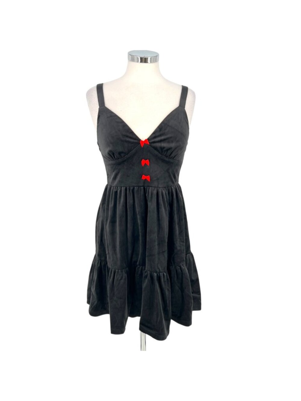 Cider Goth Coquette Red Bow Sweetheart Mini A-Line Dress Black Size Medium NWT